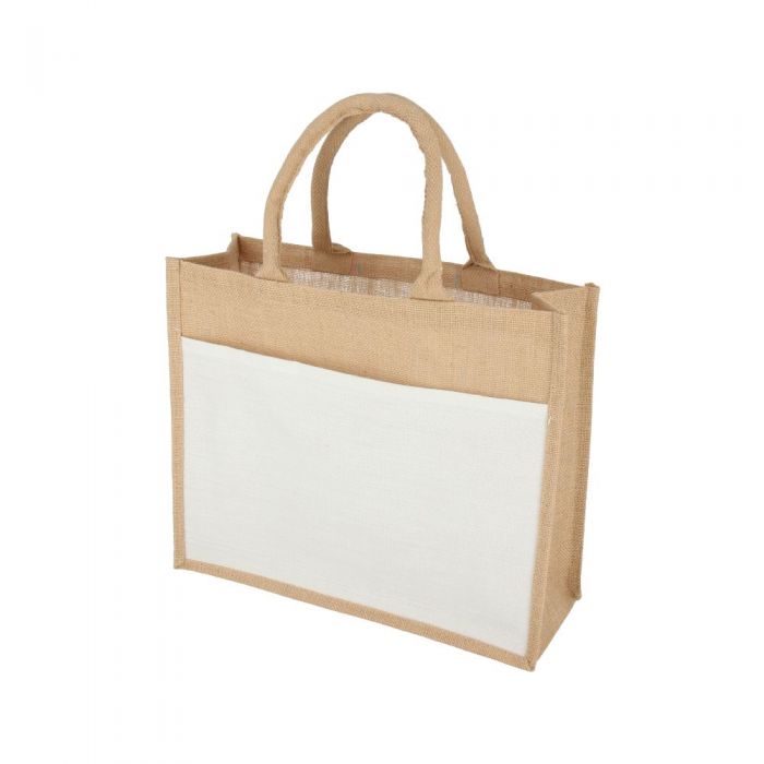 Jute Bag with Canvas Pocket  2481  Oriental Overseas Exports