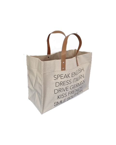 Big Canvas Tote Bag with Leather Handle
