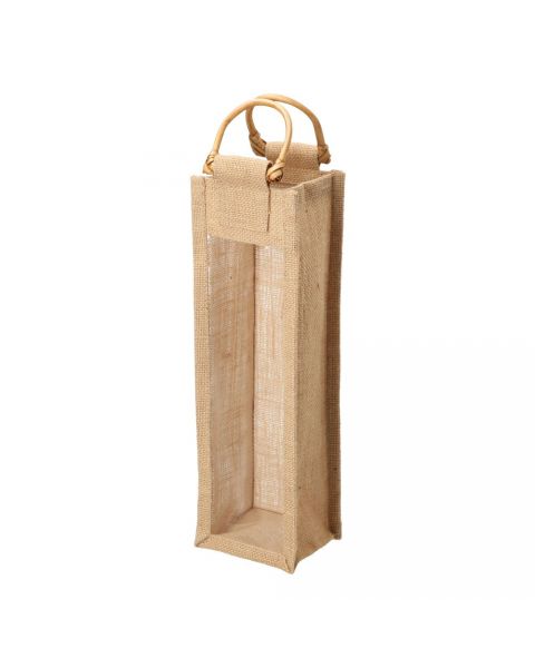 Natural single bottle wine carrier bag