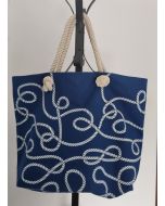Blue and White Canvas Bag with Cord Handle 